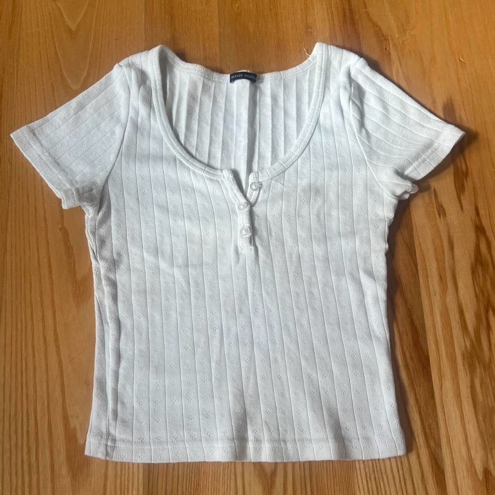 Brandy Melville White Buttoned Ribbed Tee